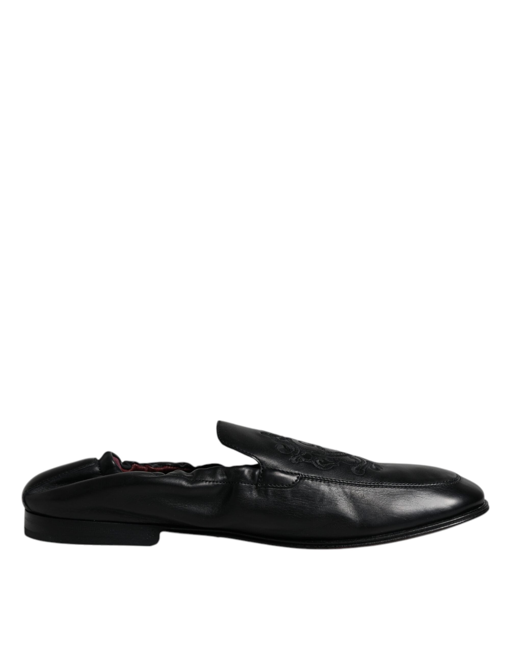 Zwarte leren loafers met geborduurd logo voor heren