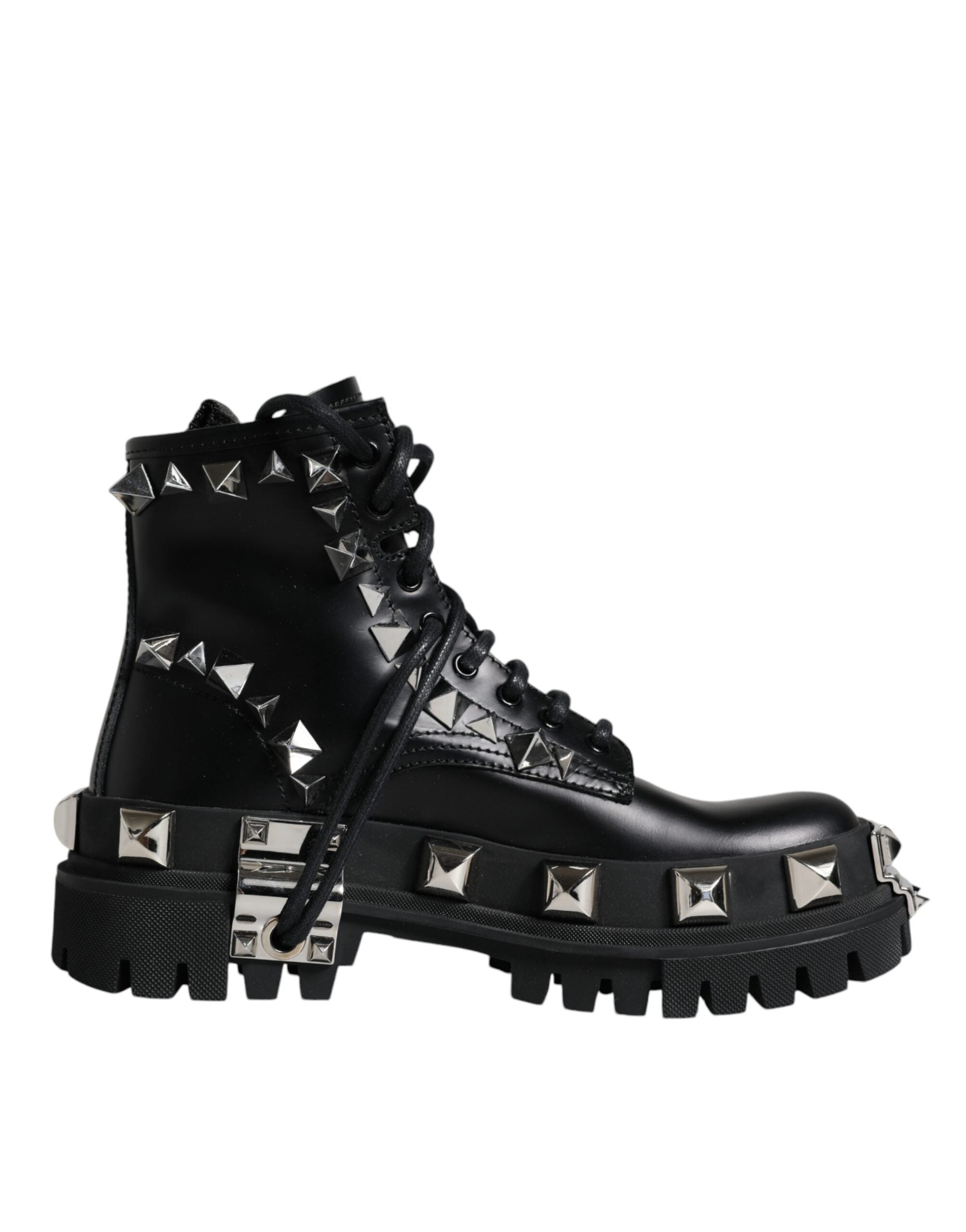 Zwarte leren trekkinglaarzen met studs