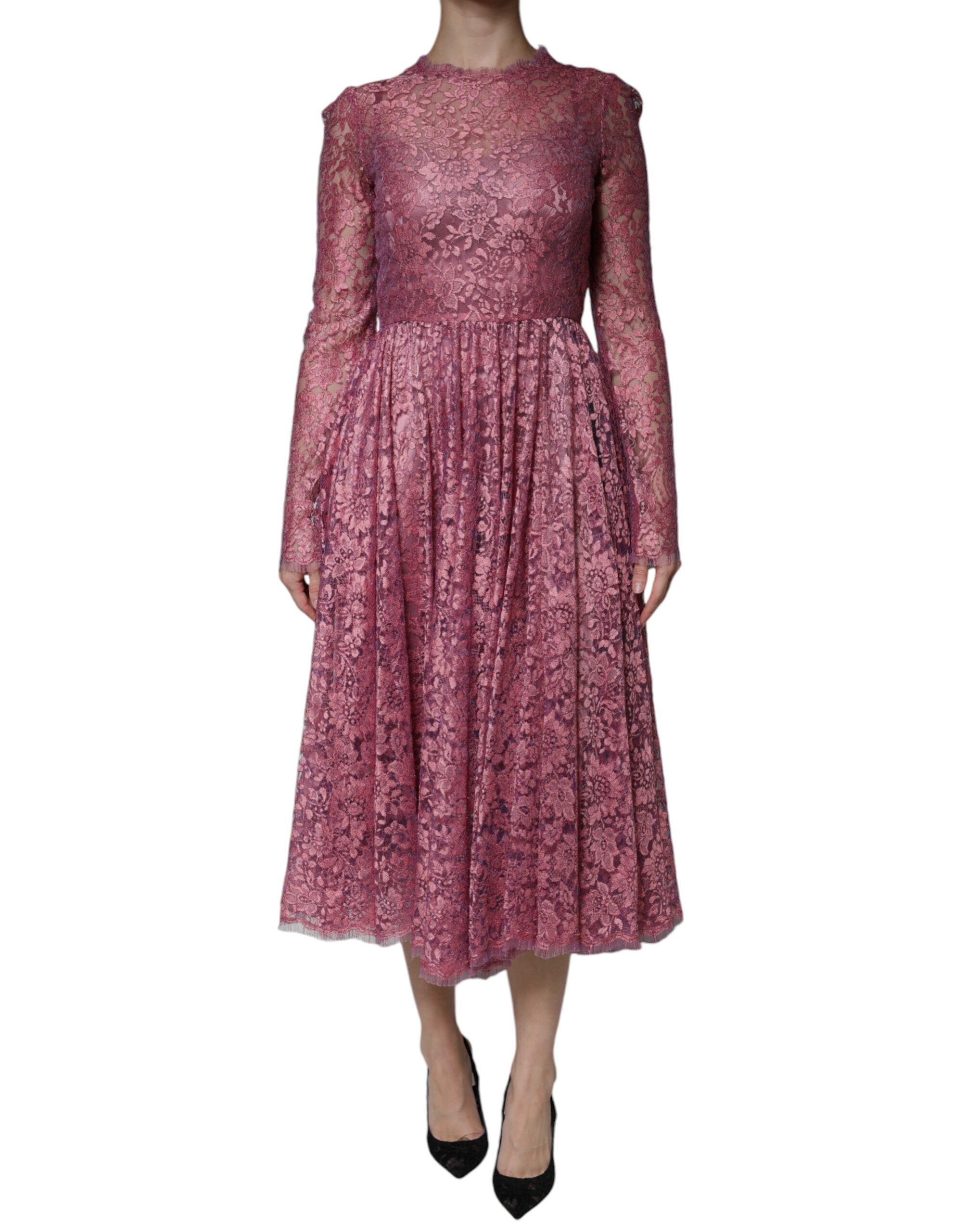 Fuchsia bloemenkant maxi-jurk met lange mouwen