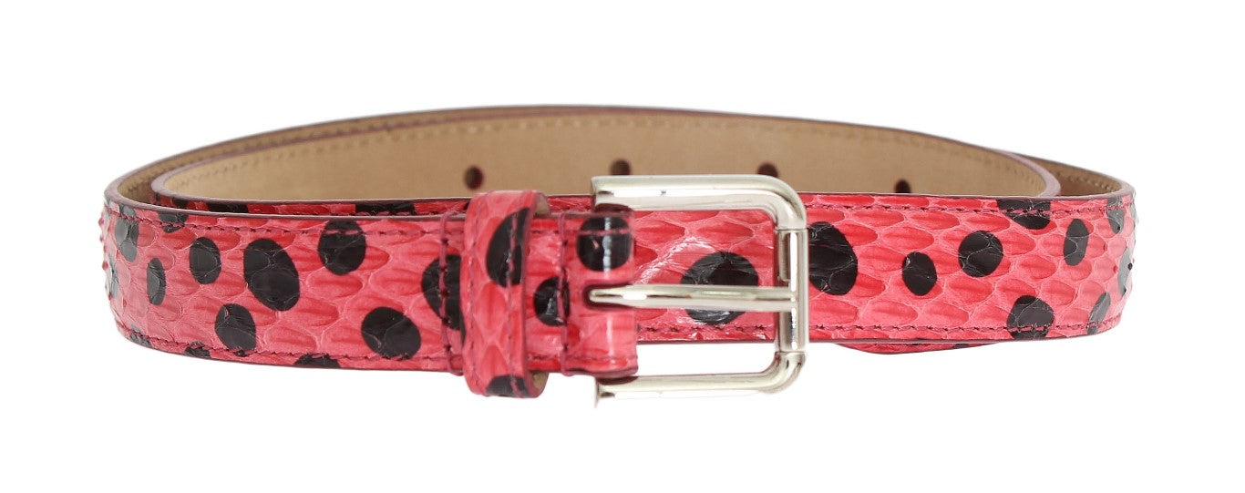 Roze Polka Slangenhuid Zilveren Gesp Riem