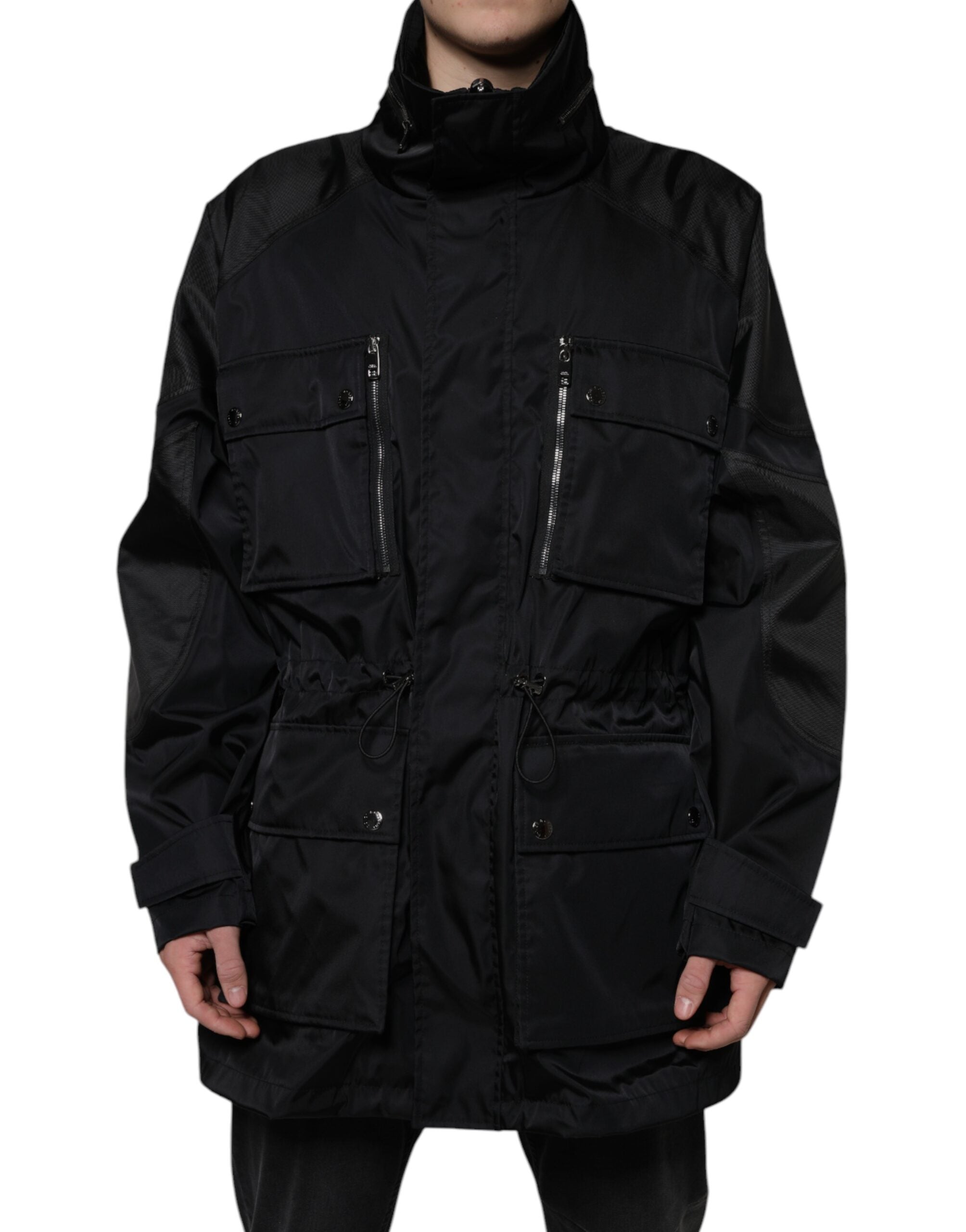 Zwarte nylon winterjas voor heren, parka