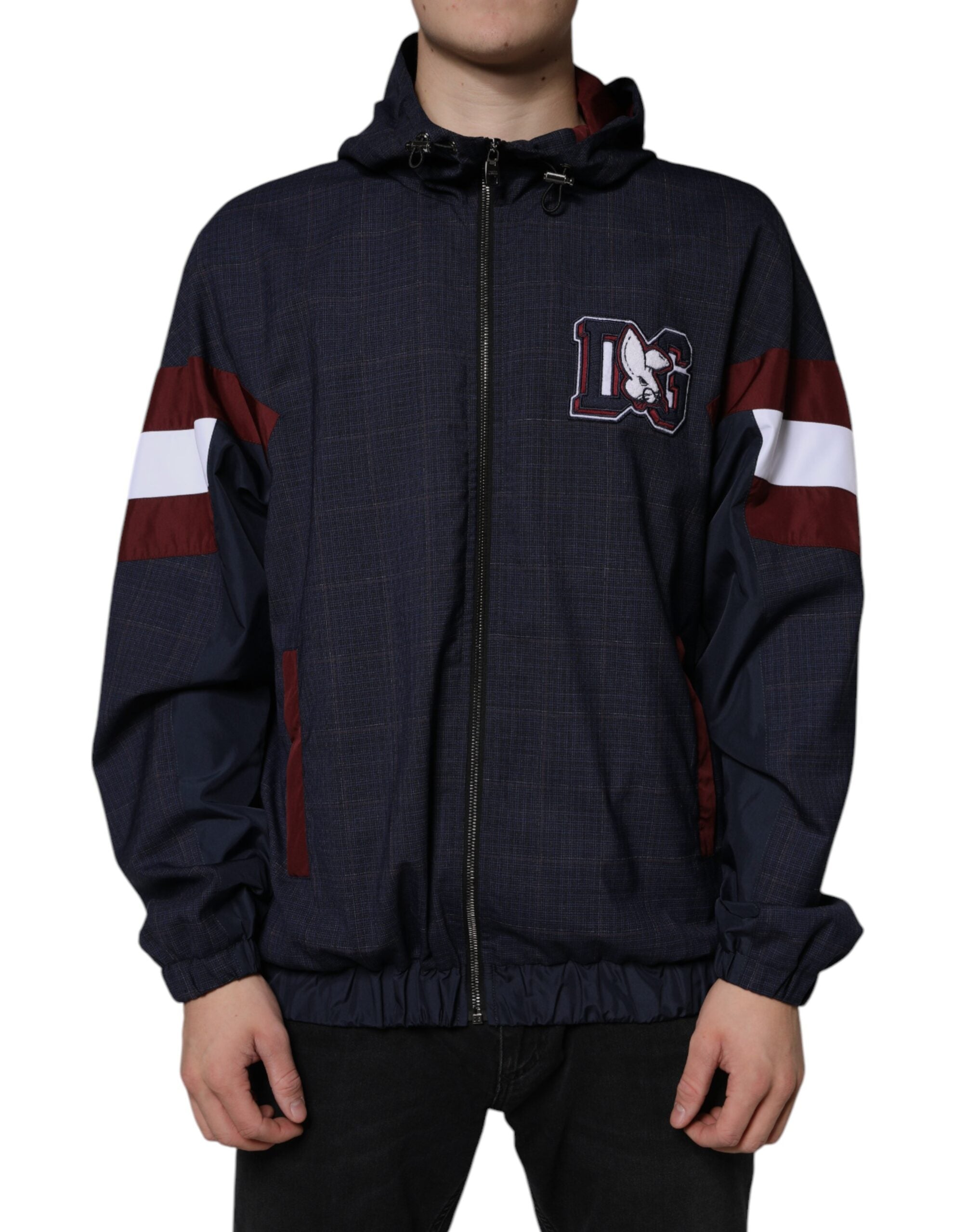 Blauw logo bomberjack met capuchon en volledige ritssluiting voor heren