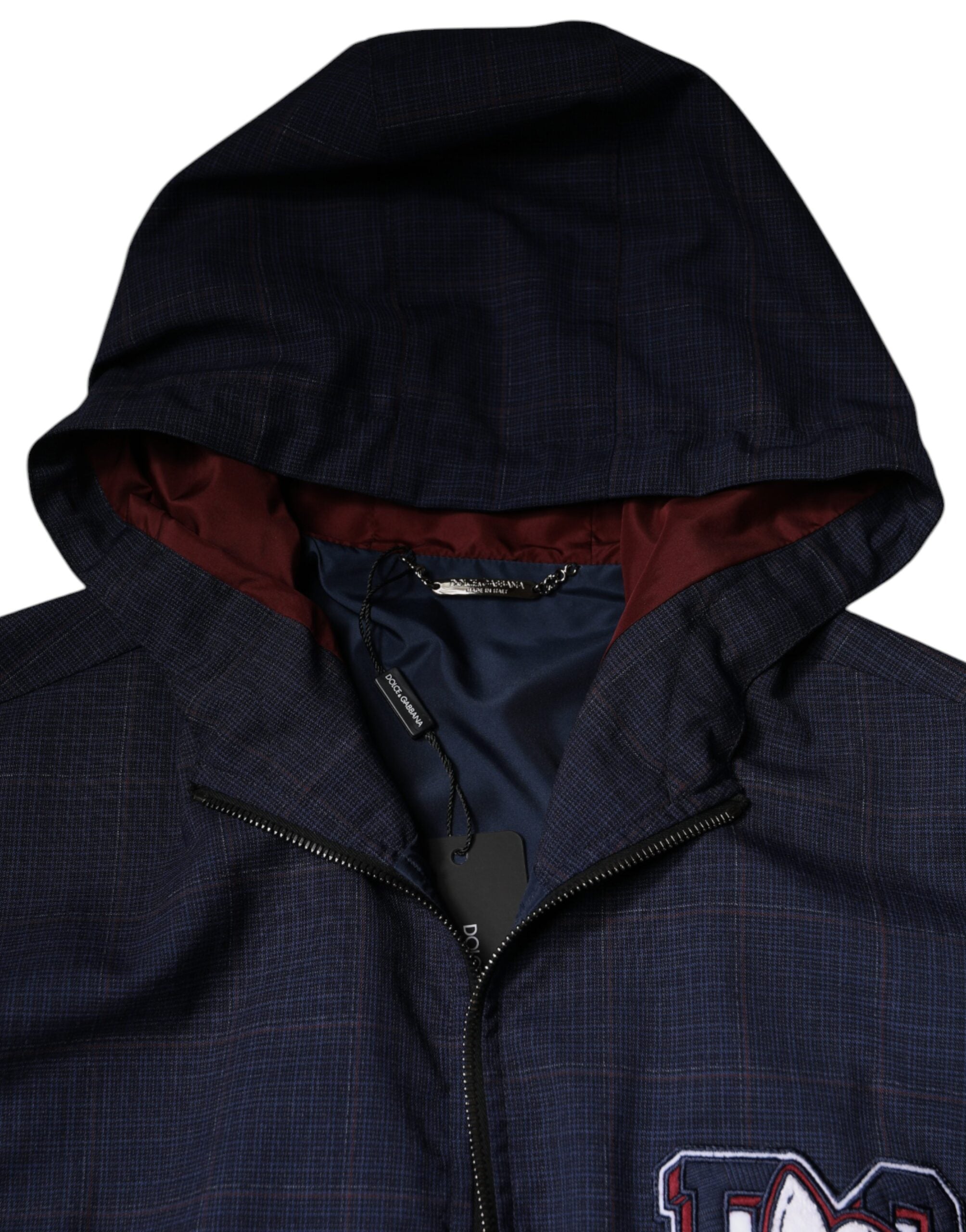 Blauw logo bomberjack met capuchon en volledige ritssluiting voor heren