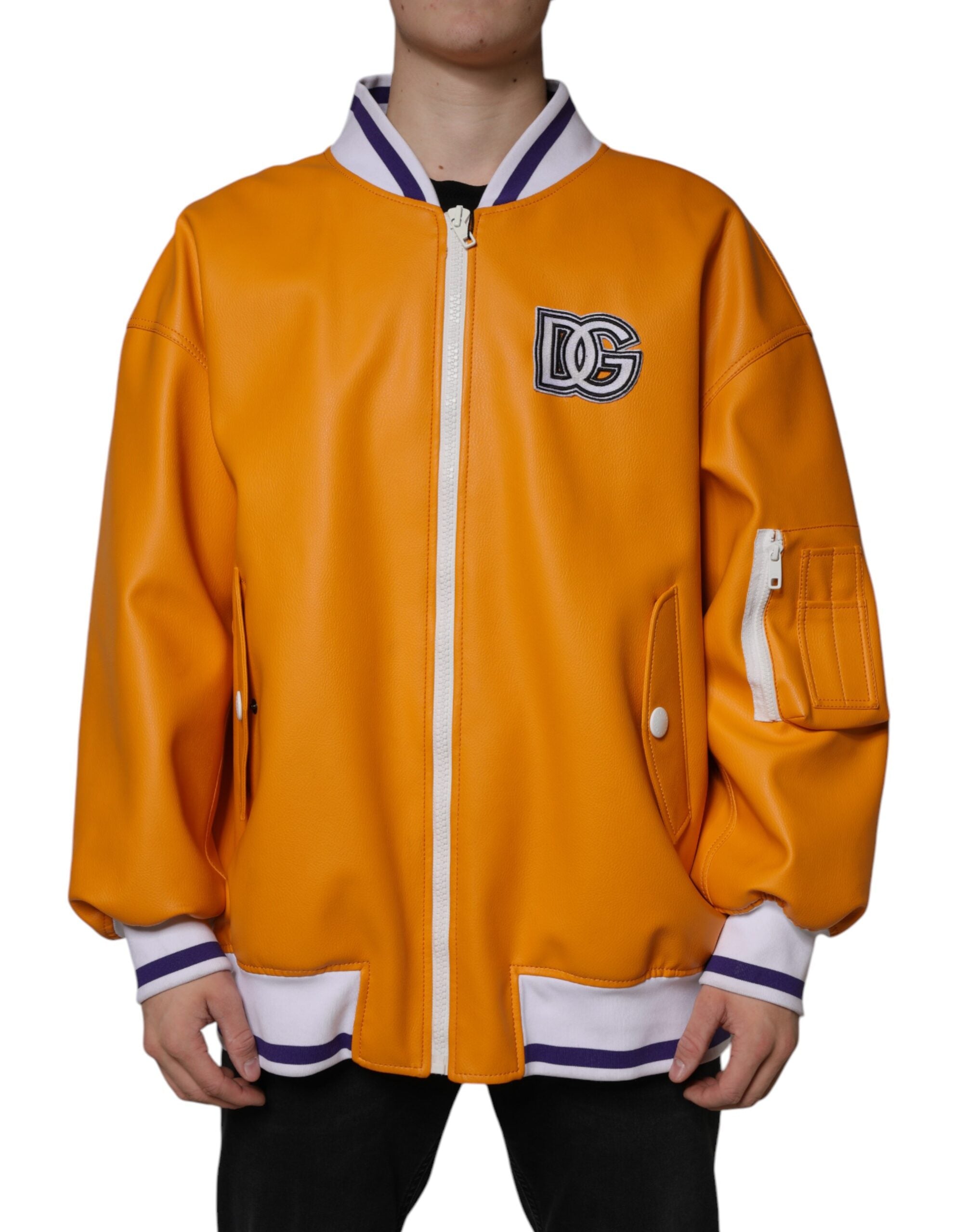 Oranje-witte bomberjack met volledige ritssluiting van jersey