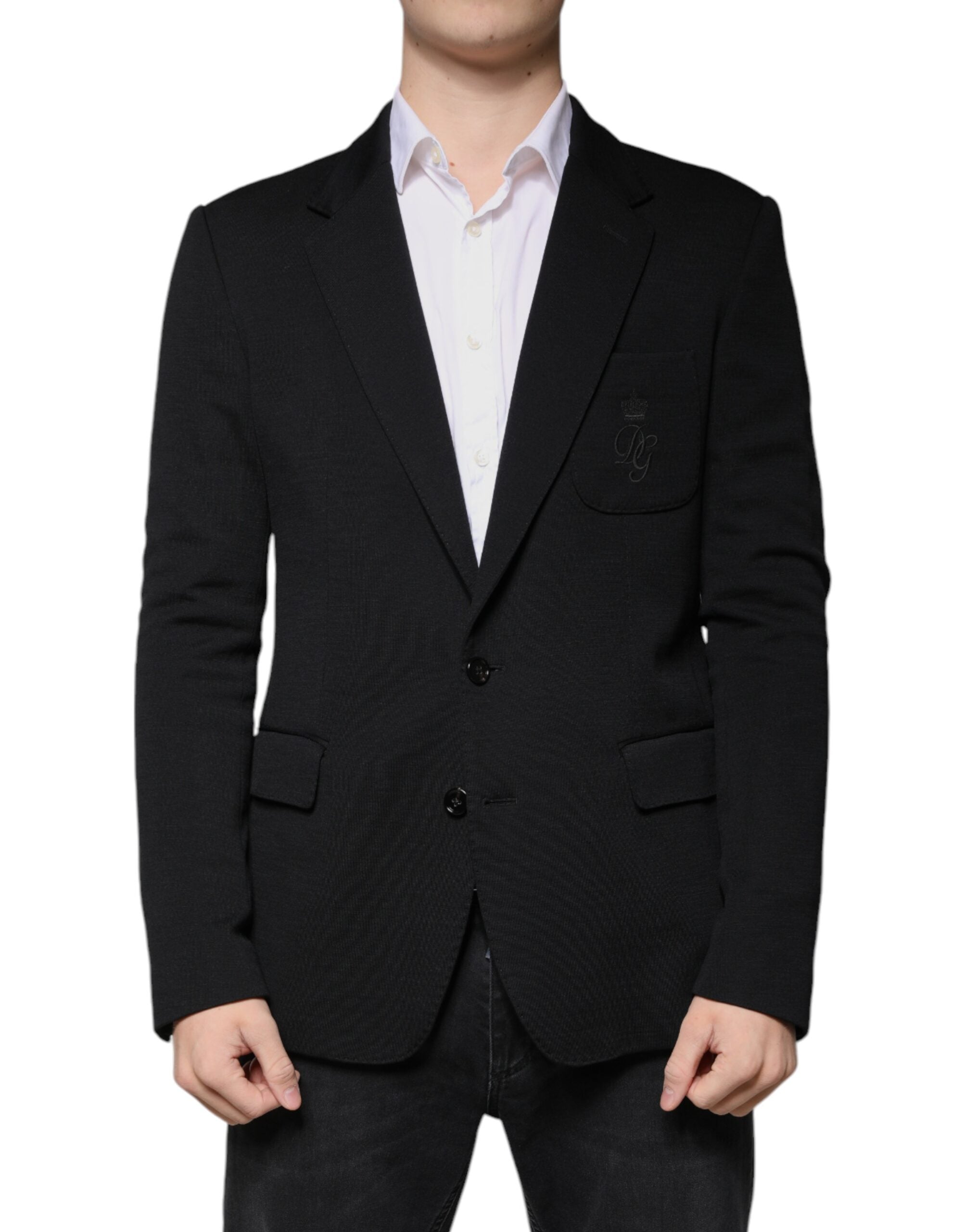 Zwarte wollen enkelrijs formele blazer
