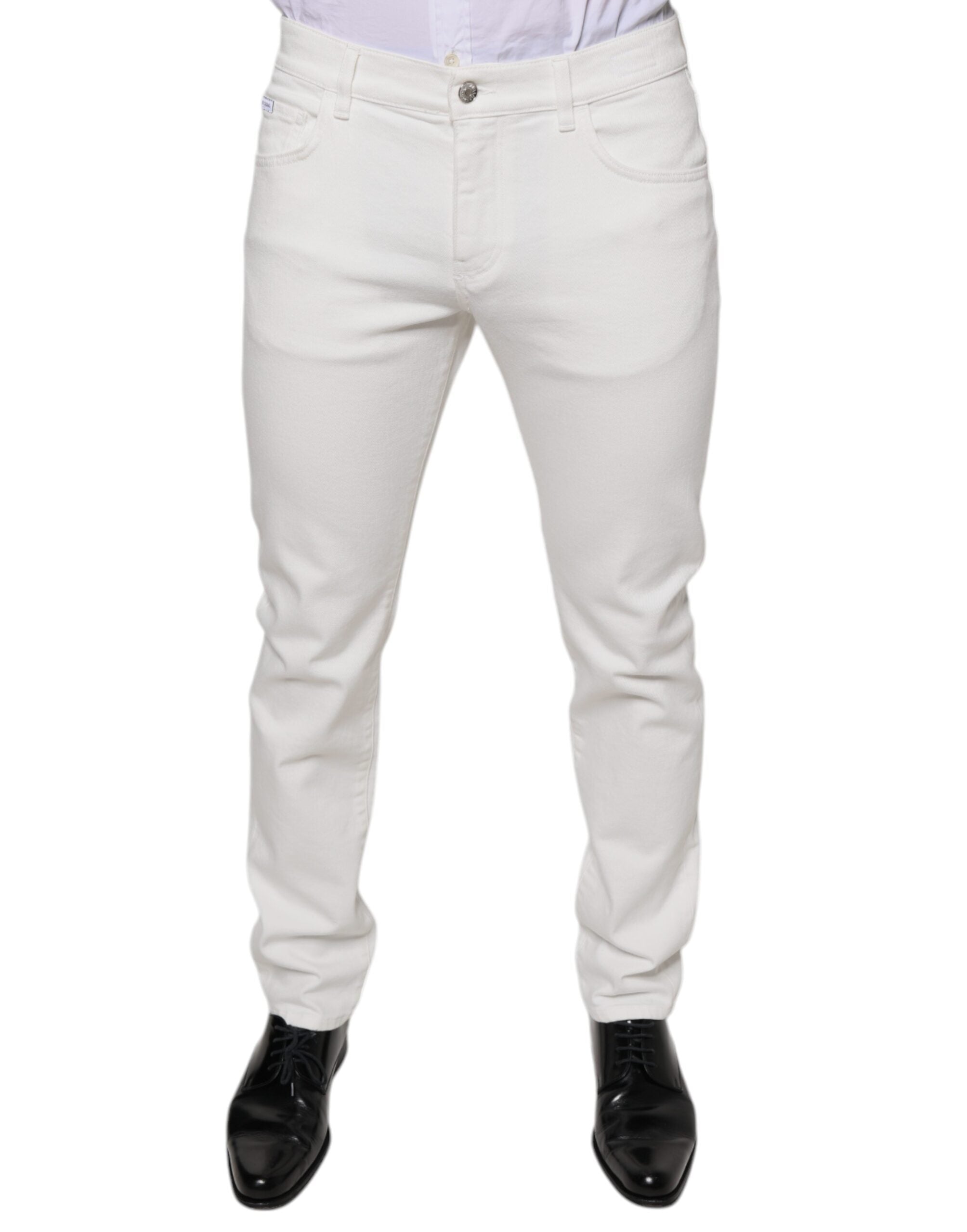Witte katoenen skinny slim heren denim jeans
