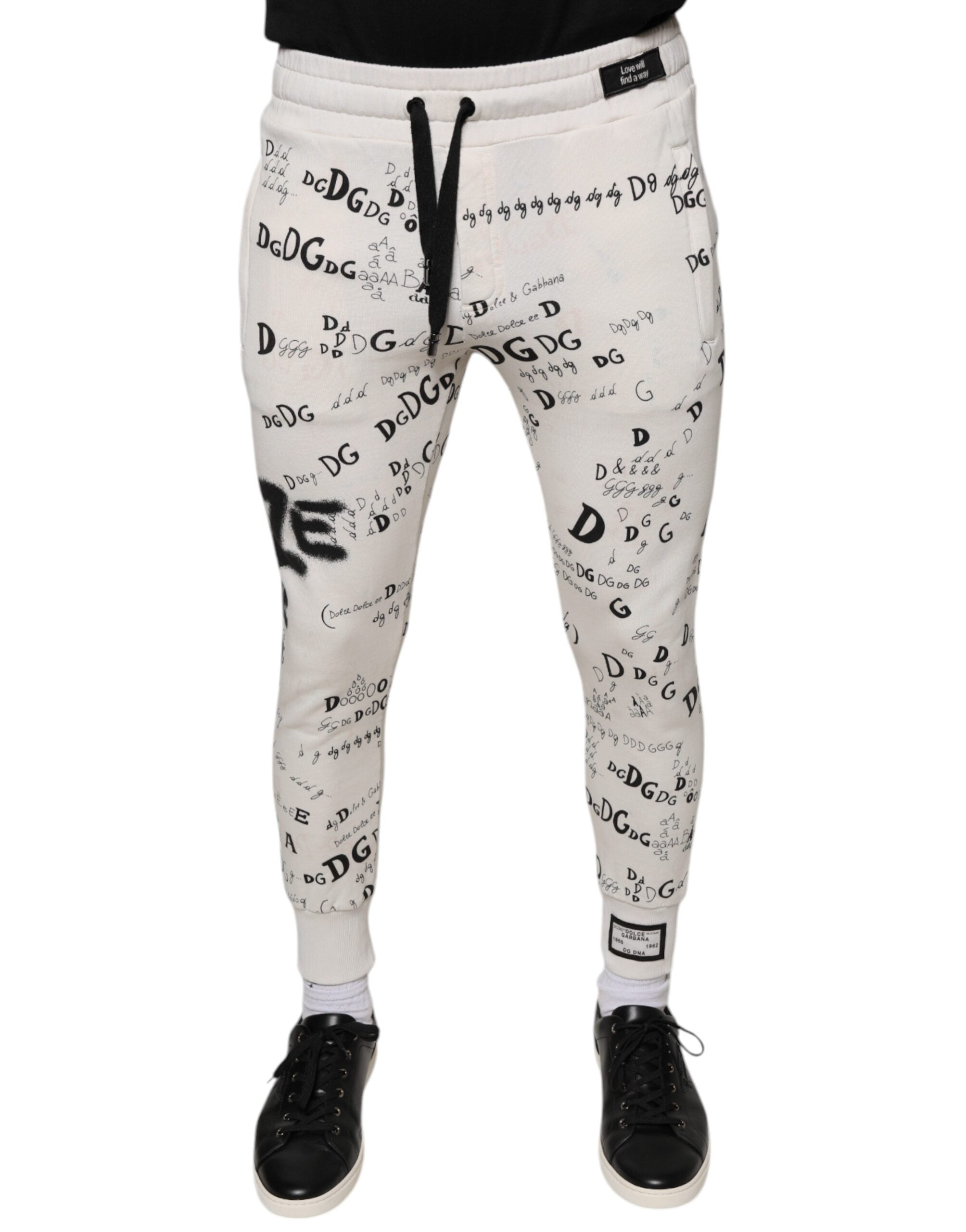 Witte bedrukte katoenen joggingbroek