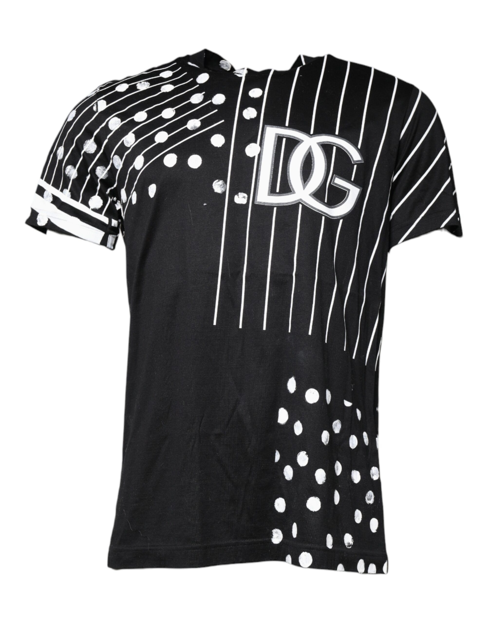 Zwart katoenen T-shirt met ronde hals en stippen