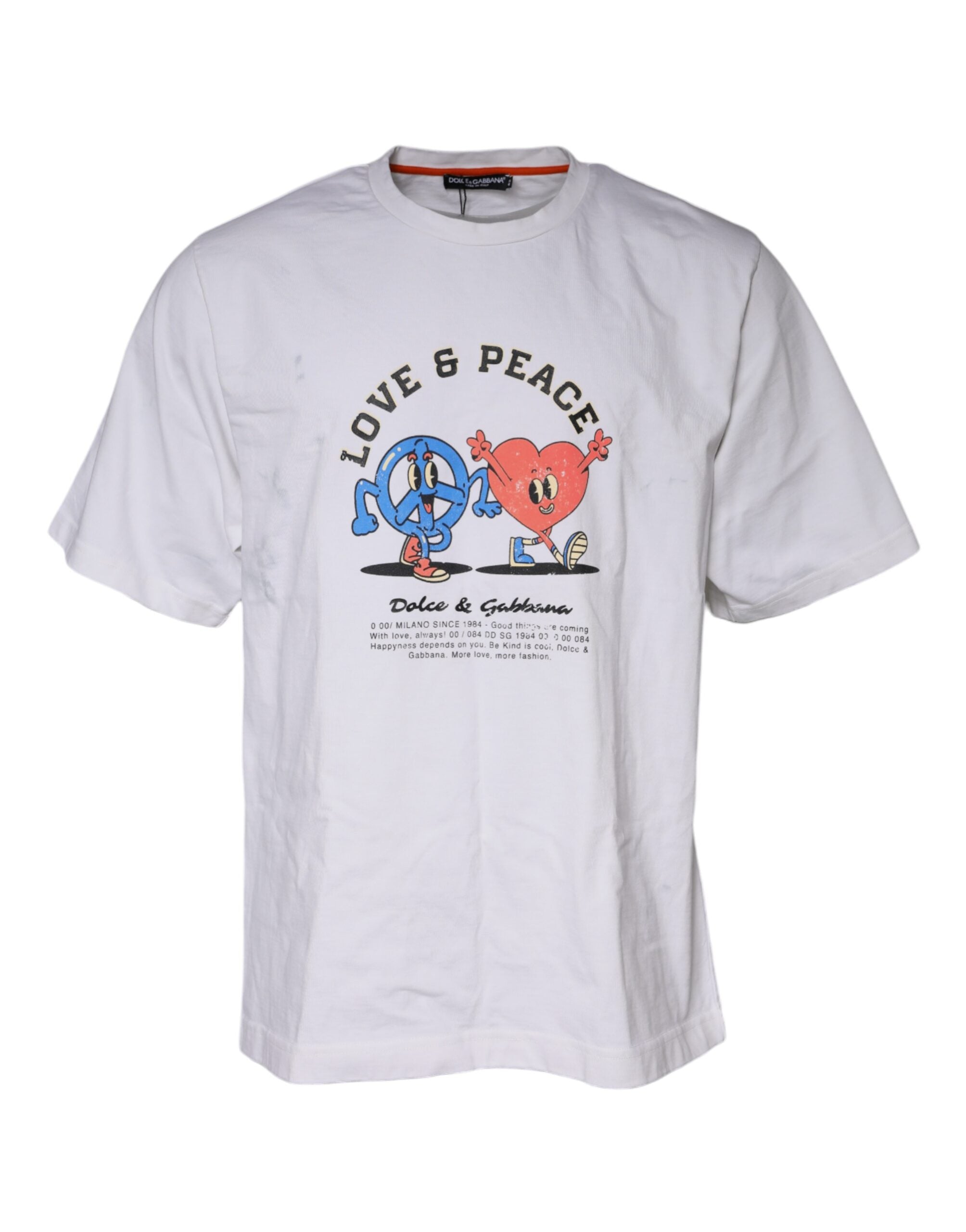 Wit Love &amp; Peace katoenen T-shirt met ronde hals