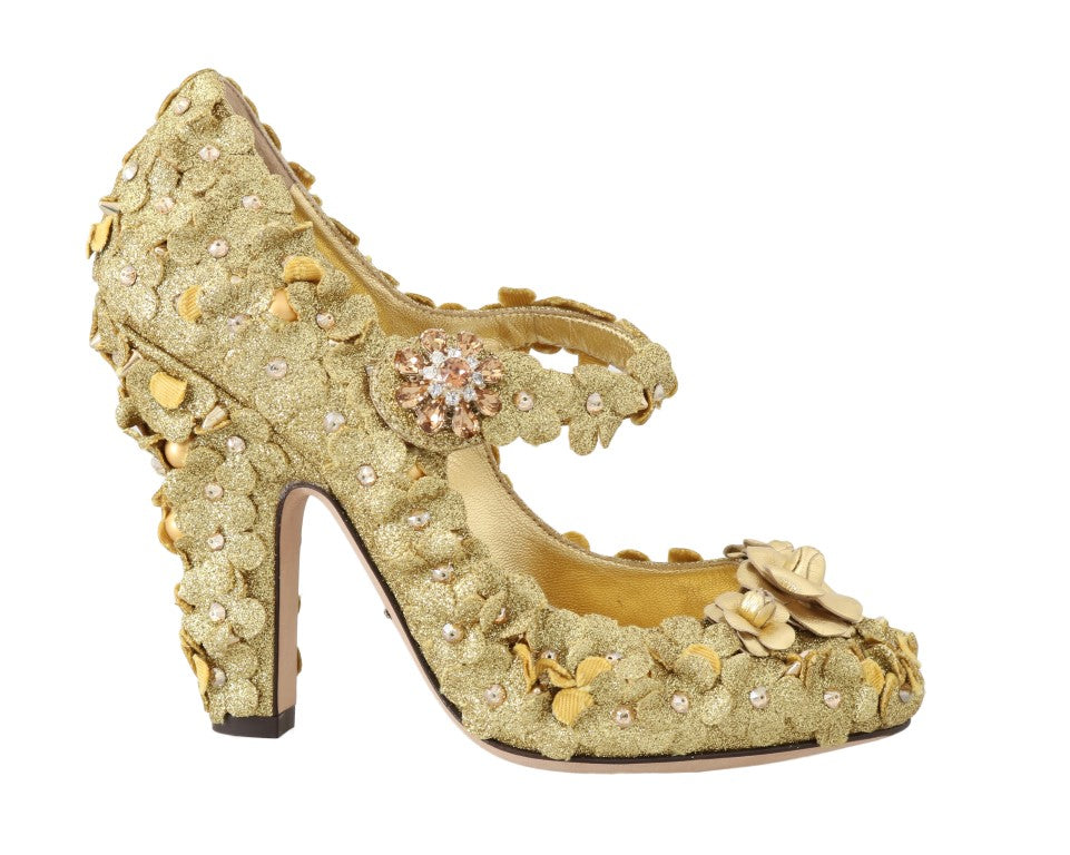 Gouden Mary Janes pumps met bloemenkristallen
