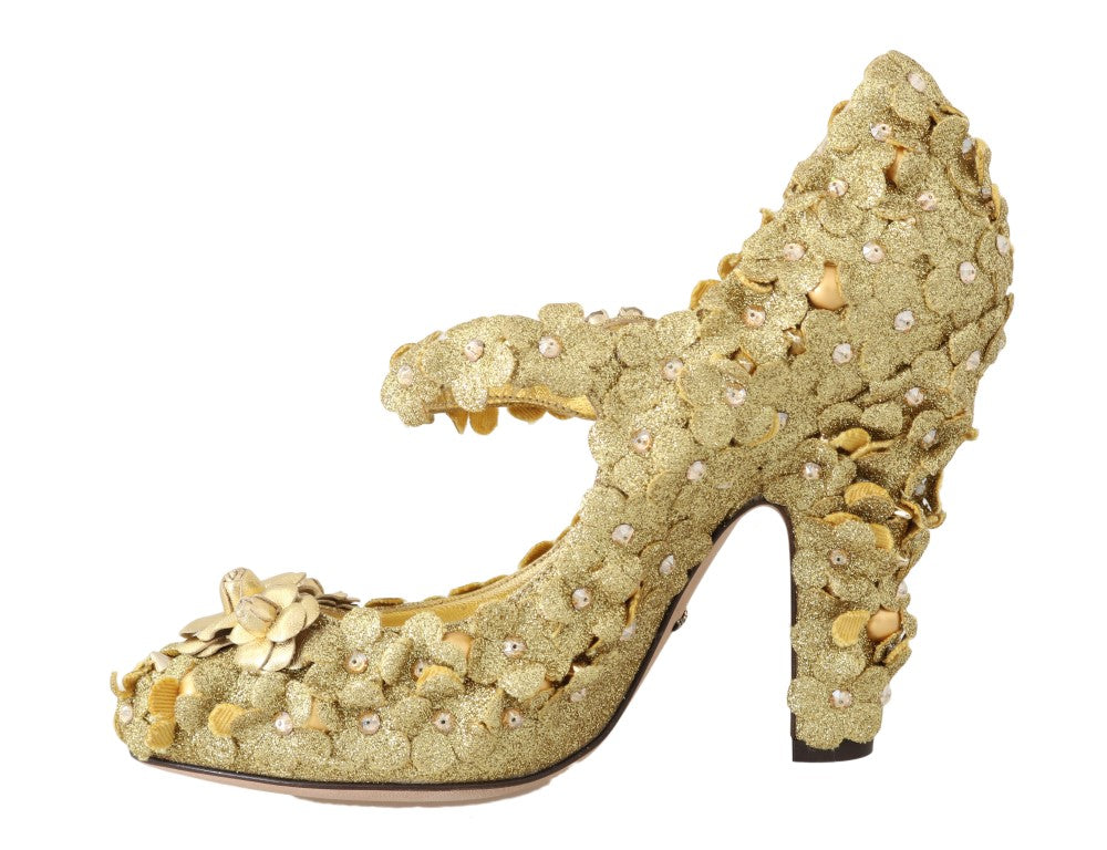 Gouden Mary Janes pumps met bloemenkristallen
