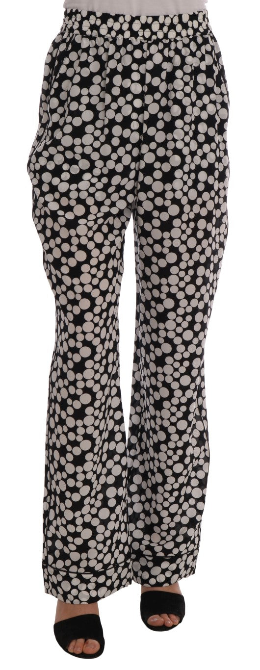 Zwarte witte zijden broek met stippen