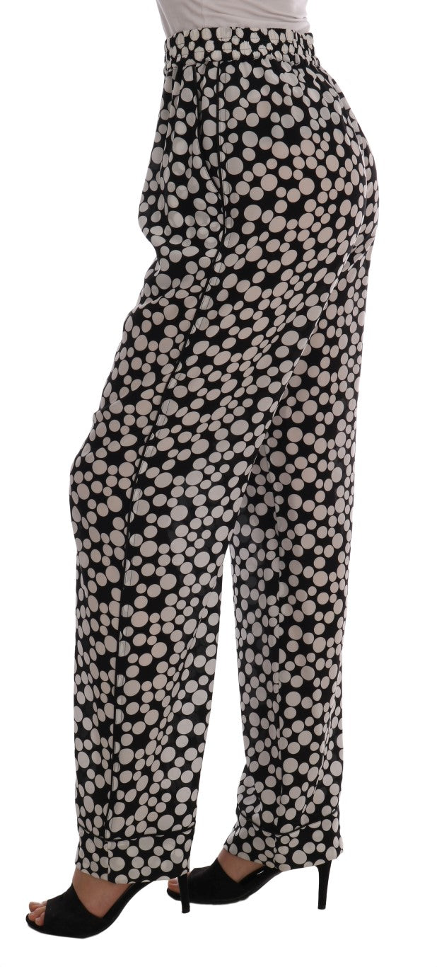 Zwarte witte zijden broek met stippen