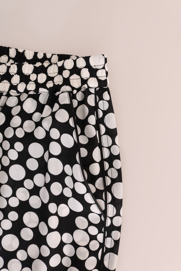 Zwarte witte zijden broek met stippen