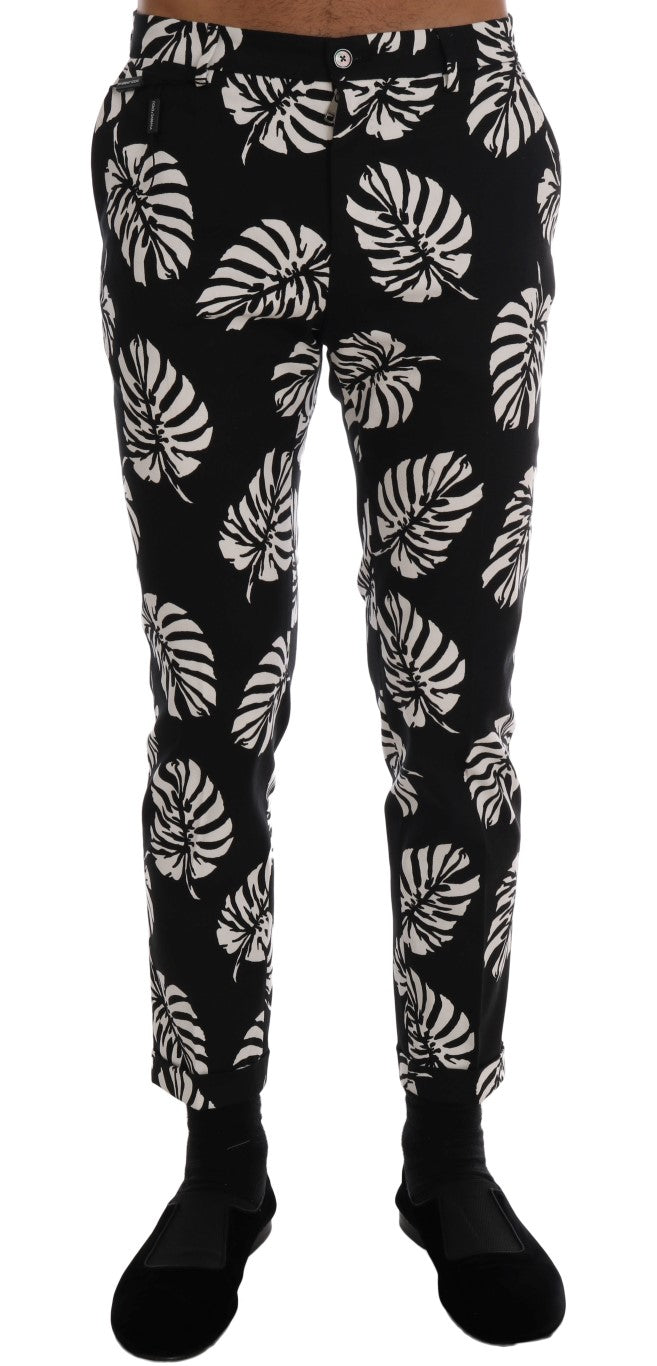 Witte zwarte katoenen stretch slim-fit broek