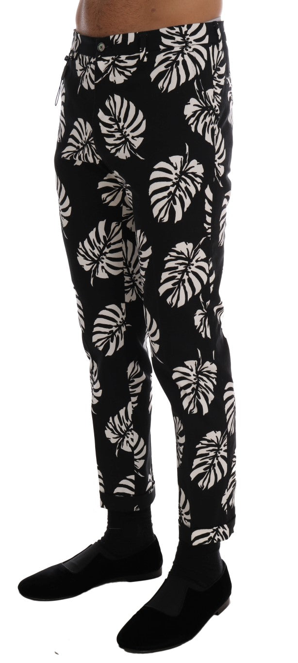Witte zwarte katoenen stretch slim-fit broek
