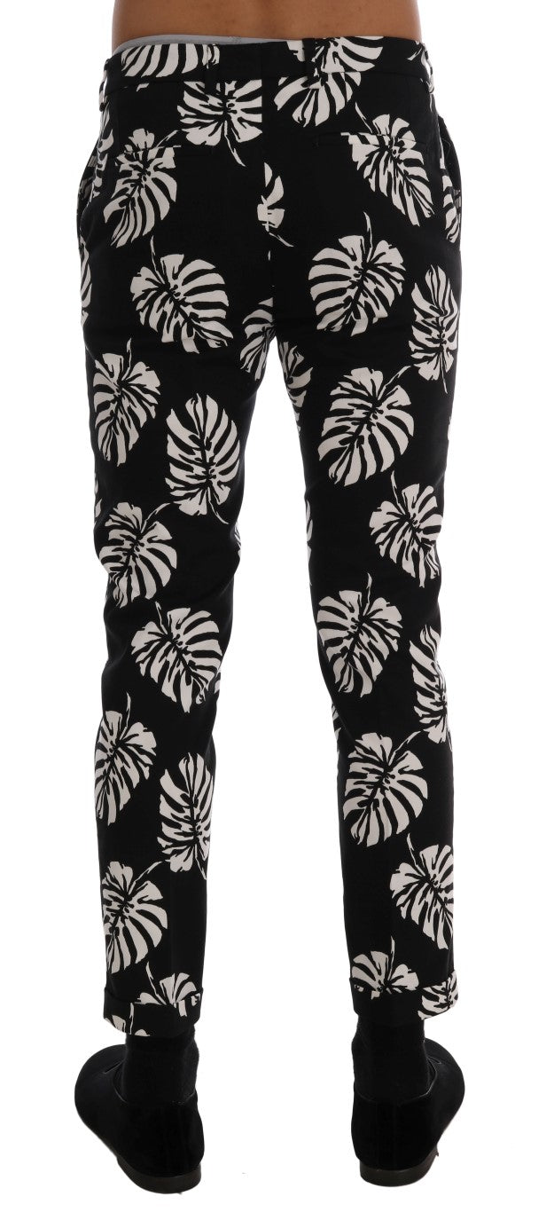 Witte zwarte katoenen stretch slim-fit broek