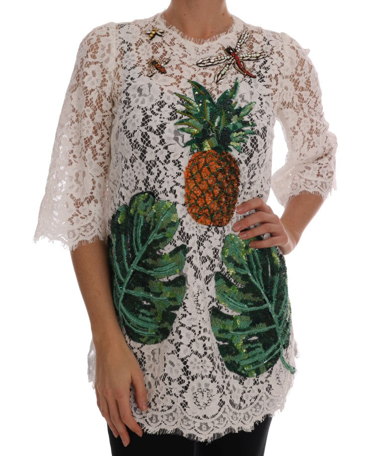Witte blouse met kant en kristallen