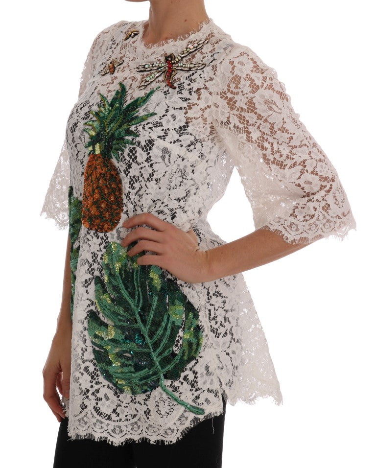 Witte blouse met kant en kristallen