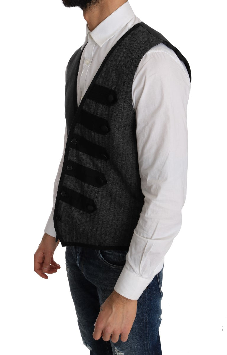 Grijs wollen patroon slim vest