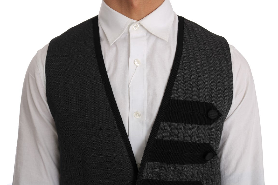 Grijs wollen patroon slim vest