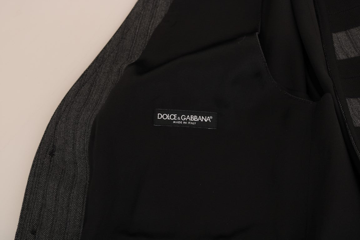 Grijs wollen patroon slim vest