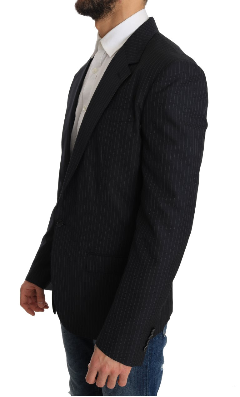 Grijs gestreept wollen jasje, slim-fit blazer