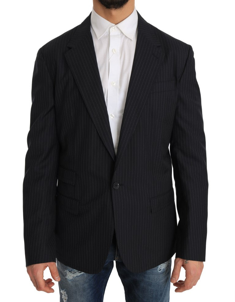 Grijs gestreept wollen jasje, slim-fit blazer