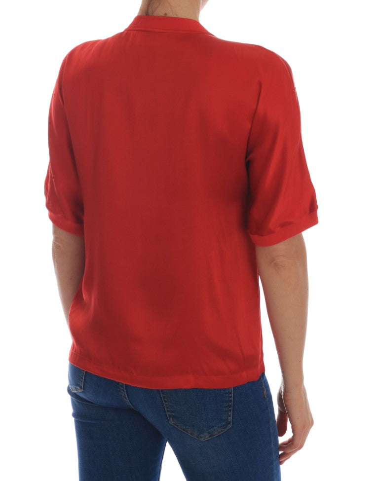 Rode zijden sinaasappel-bloemkristal blouse