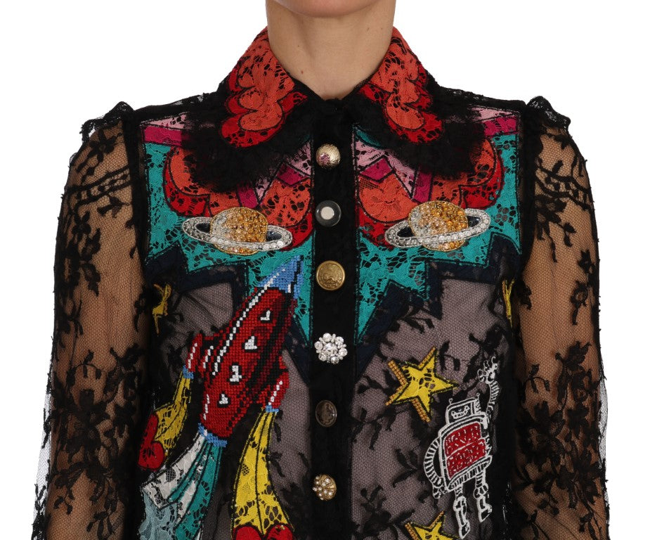 Zwart kanten Crystal SPACE-shirt