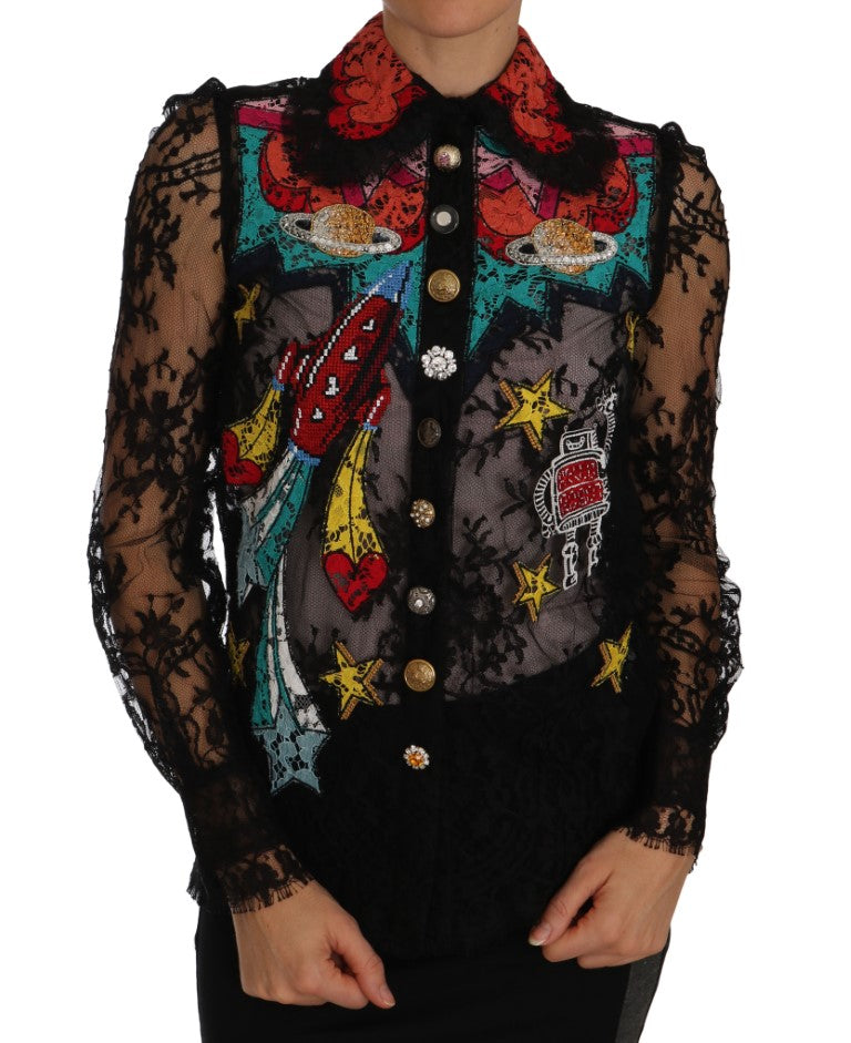 Zwart kanten Crystal SPACE-shirt