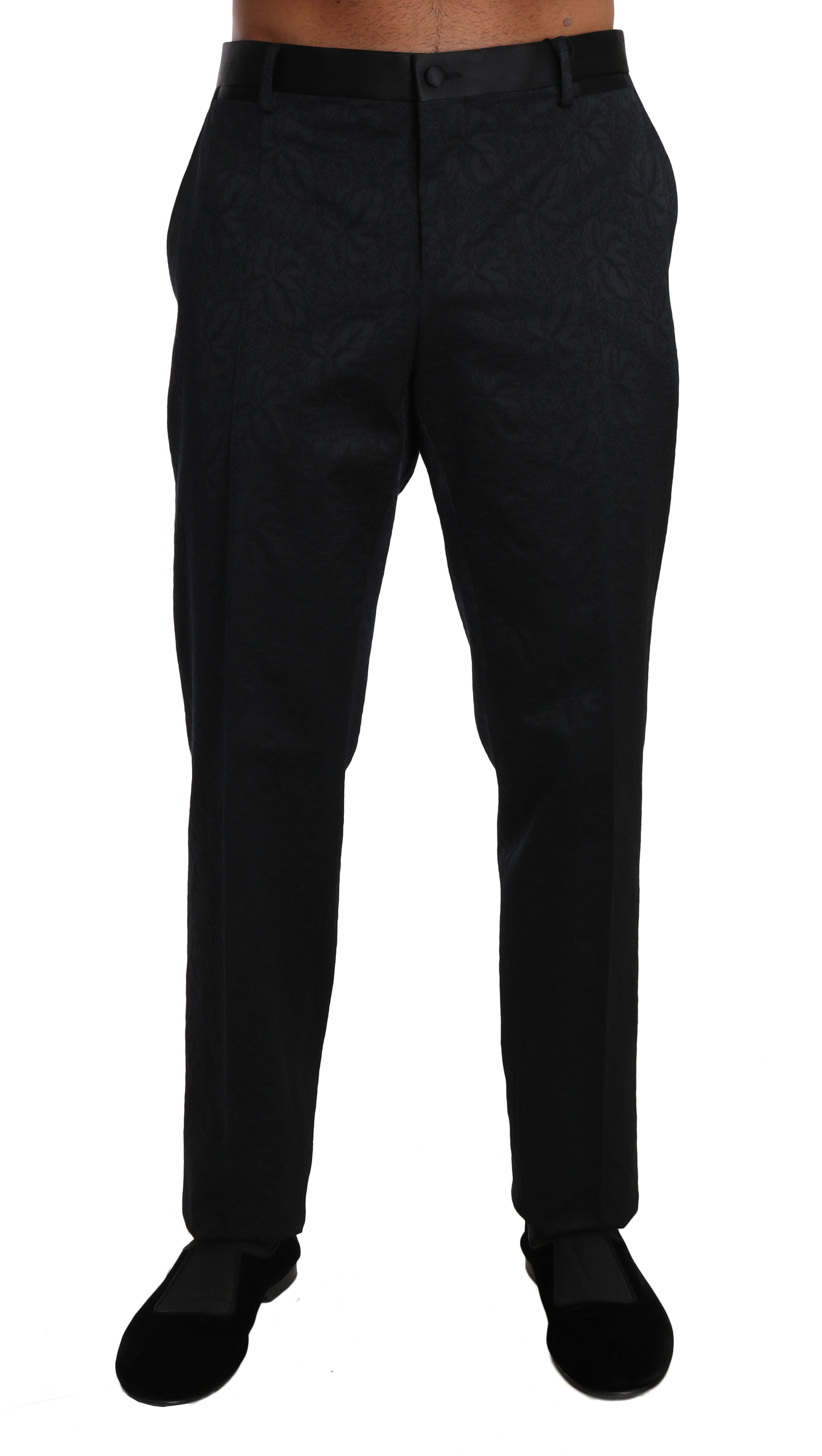 Zwarte katoenen brokaat formele broek