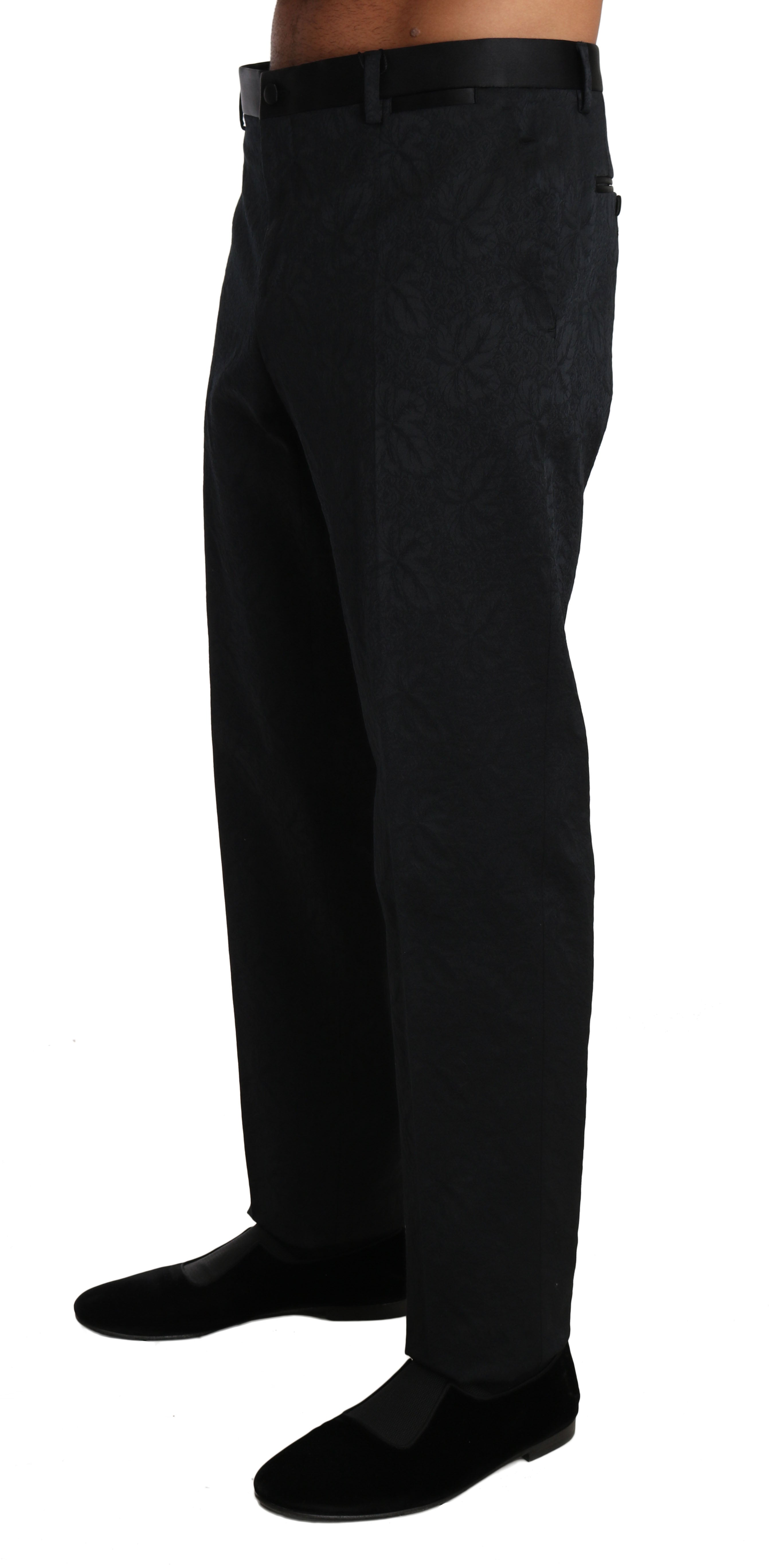Zwarte katoenen brokaat formele broek