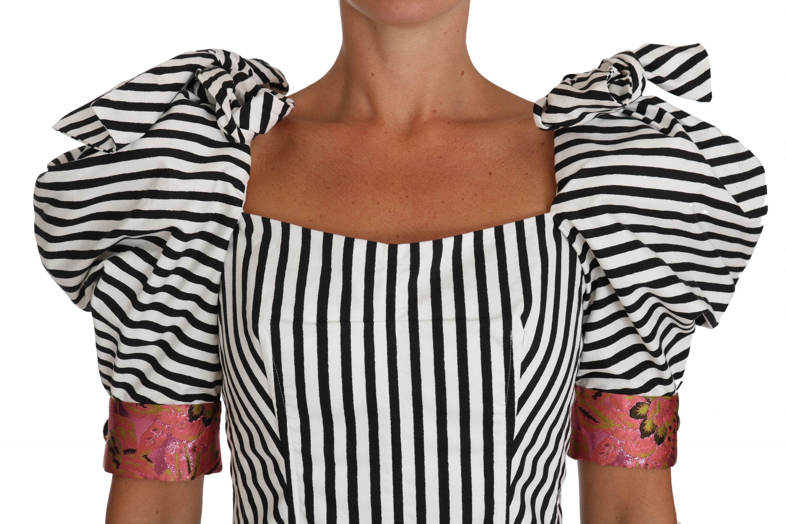 Wit zwart gestreept cropped top pofmouwen shirts