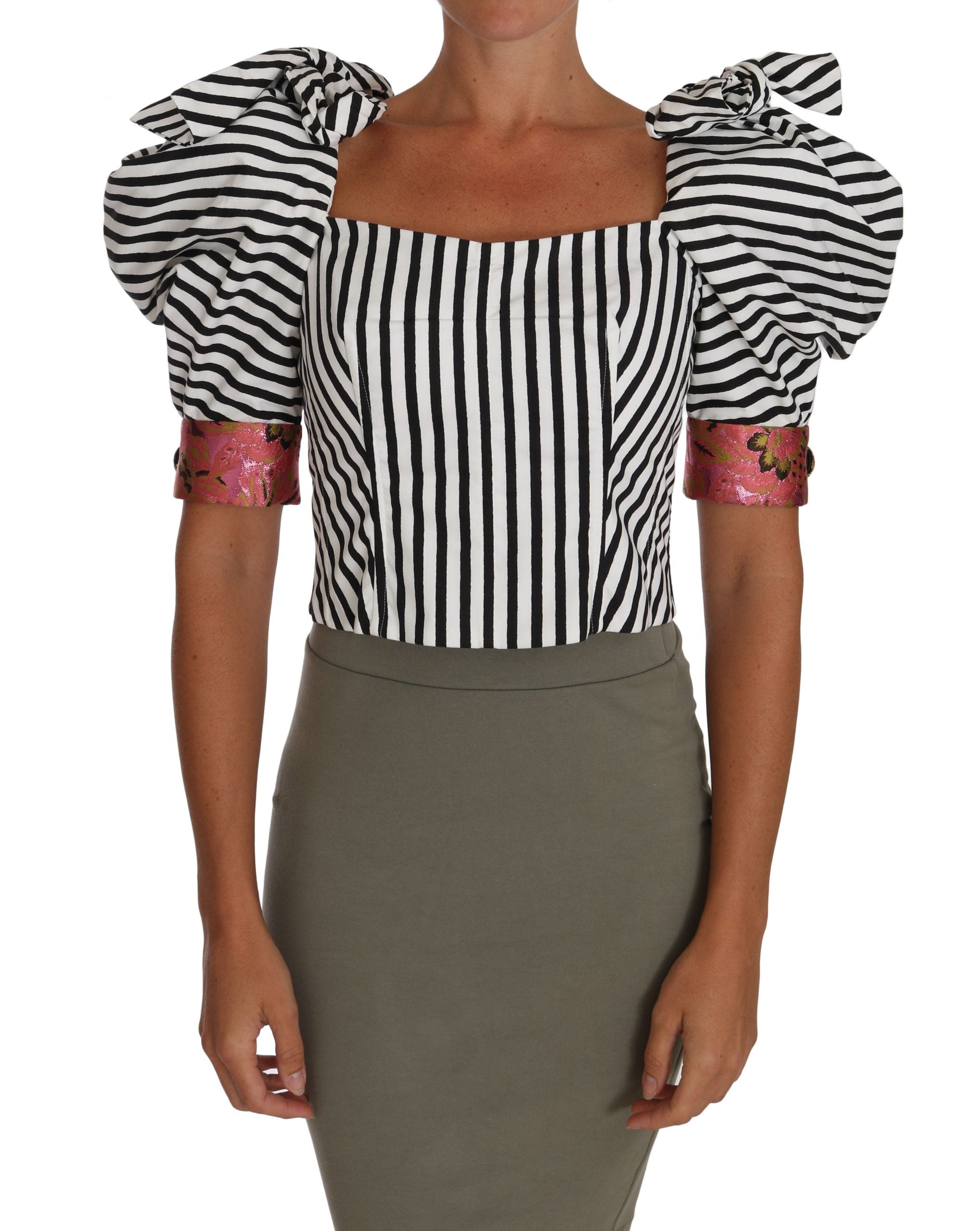 Wit zwart gestreept cropped top pofmouwen shirts