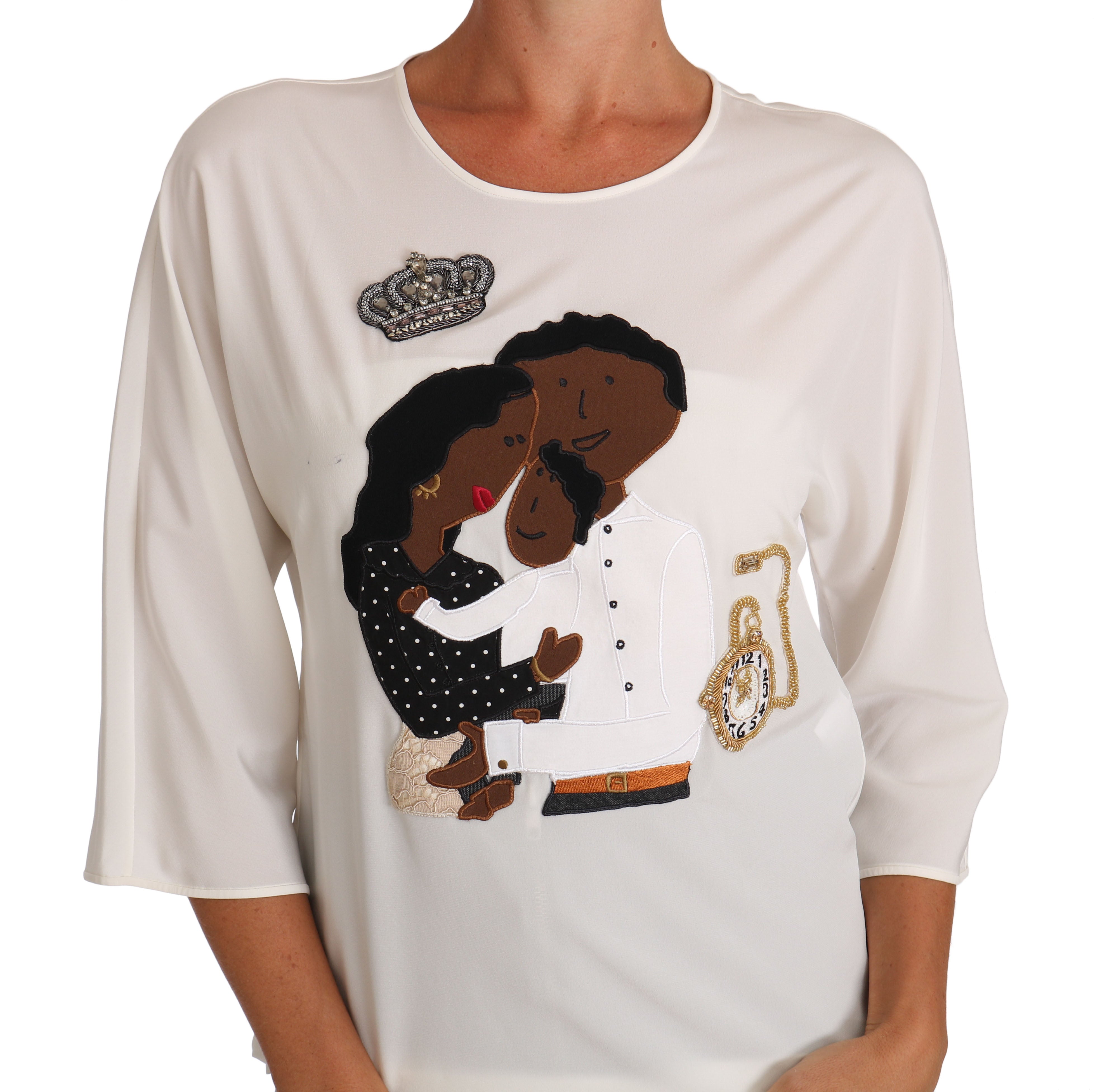 Wit zijden #dgfamily kristal T-shirt