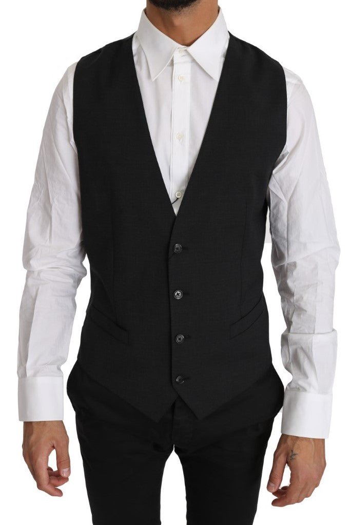 Grijs effen 100% wollen vest