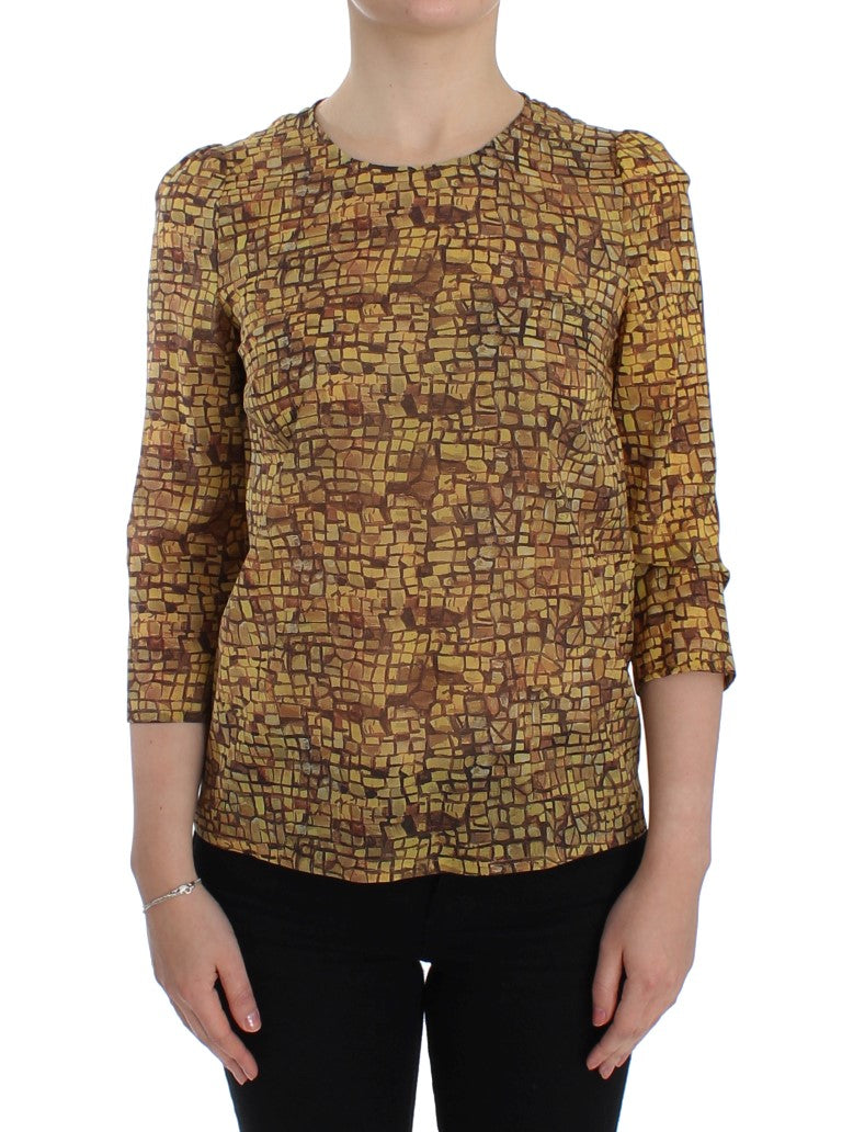 Veelkleurige mozaïekprint zijden blouse T-shirt