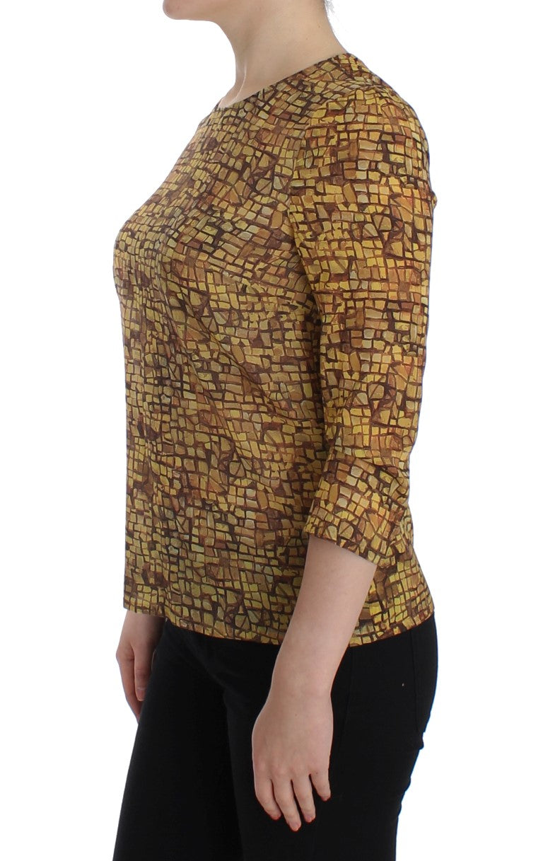 Veelkleurige mozaïekprint zijden blouse T-shirt
