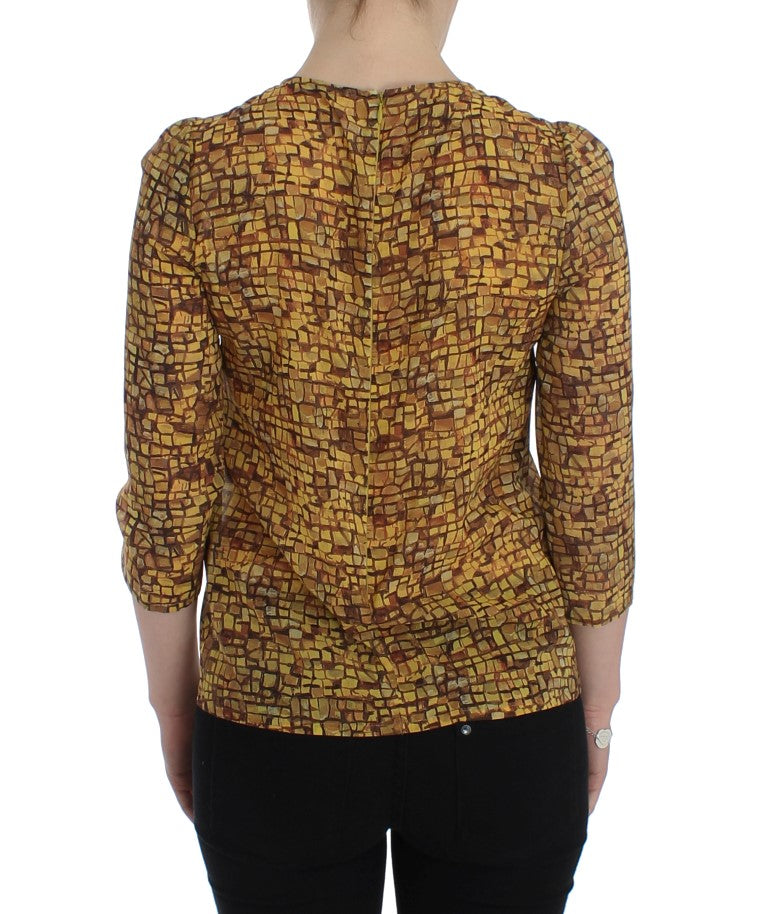 Veelkleurige mozaïekprint zijden blouse T-shirt