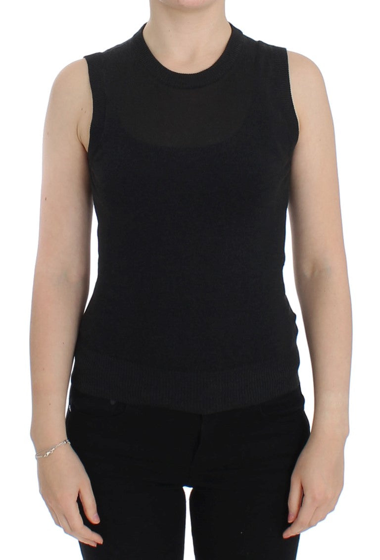 Zwarte mouwloze ronde hals vest pullover