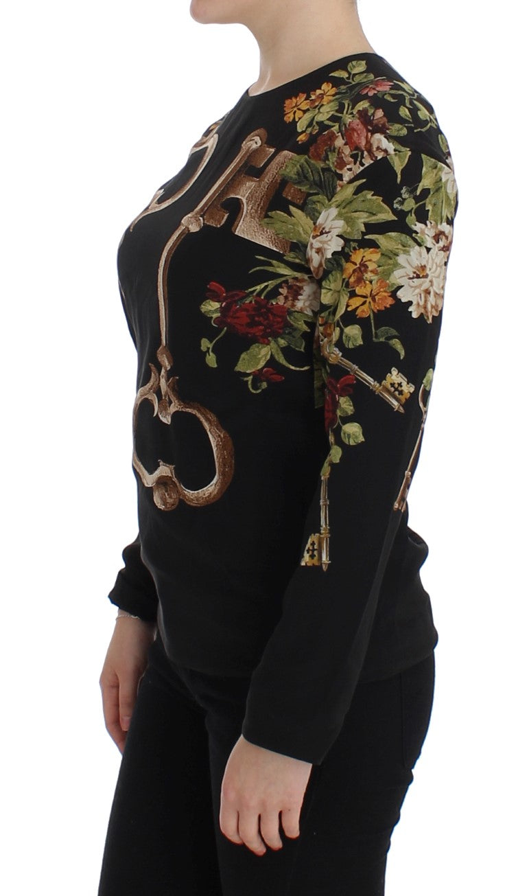 Zwarte blouse met bloemenprint van zijde