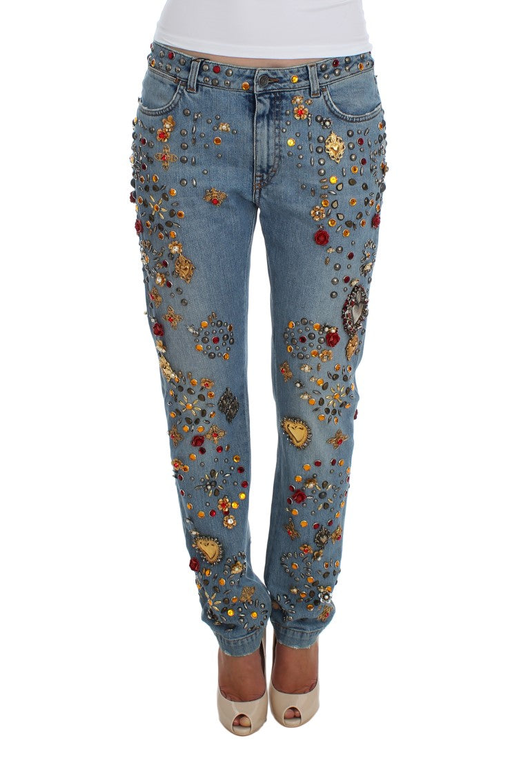 Kristallen rozen hart versierde jeans