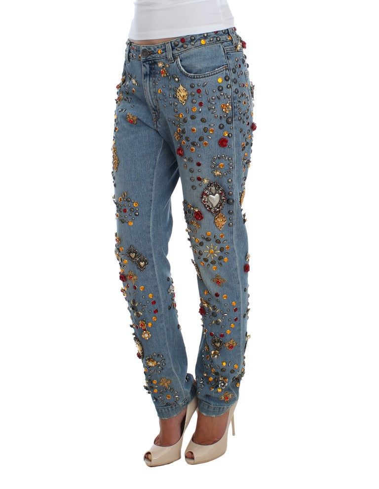 Kristallen rozen hart versierde jeans