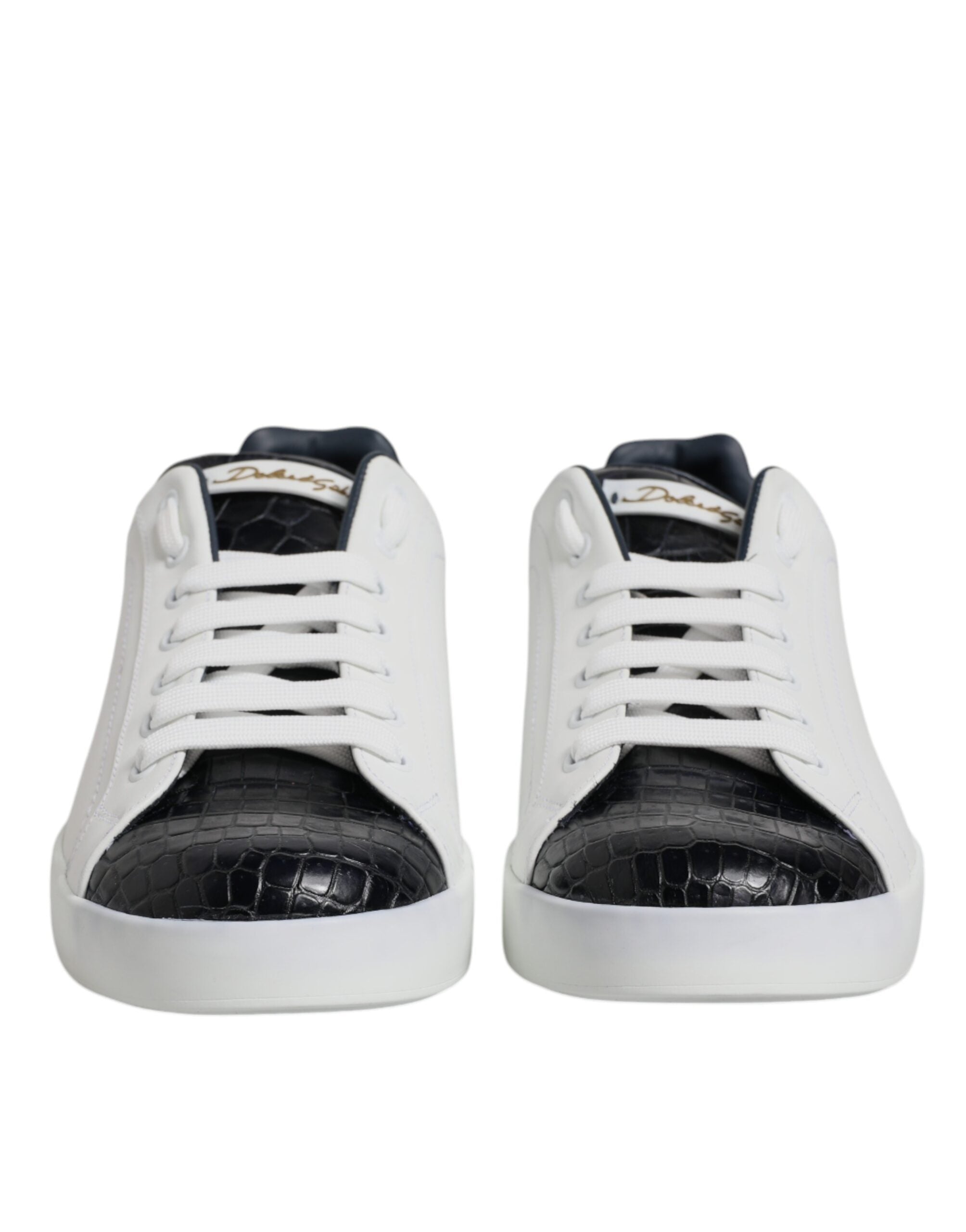 Witte zwarte leren Portofino-sneakerschoenen