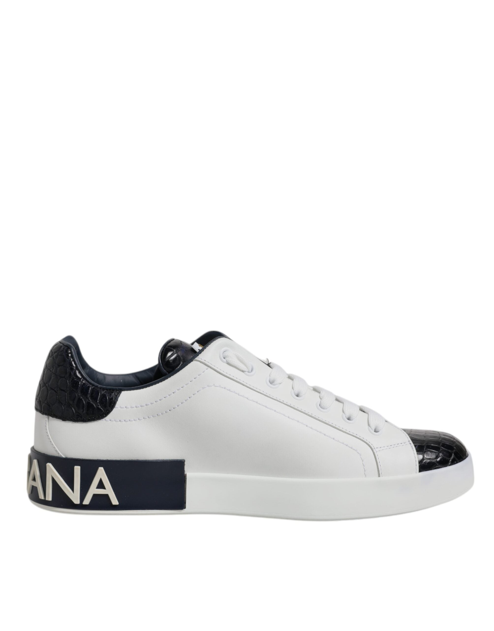 Witte zwarte leren Portofino-sneakerschoenen