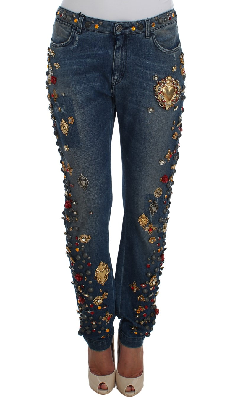 Kristallen rozen hart versierde jeans