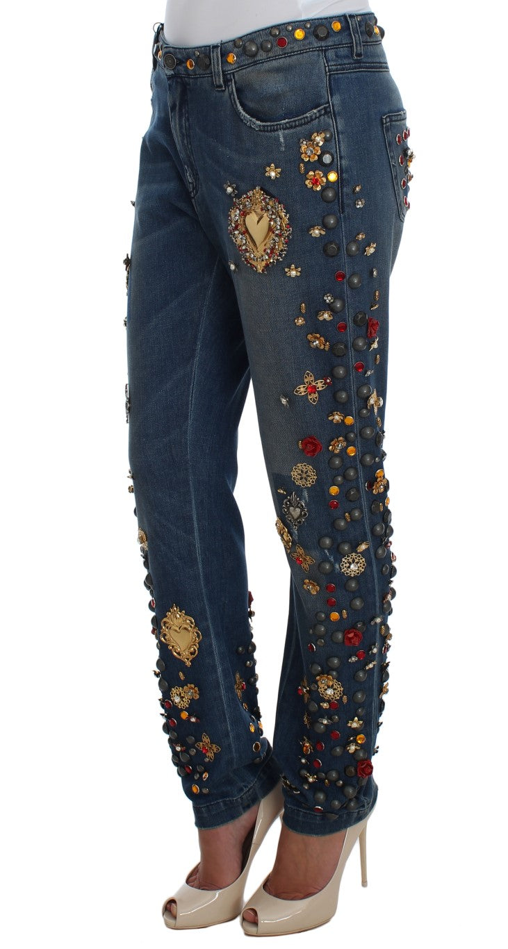 Kristallen rozen hart versierde jeans