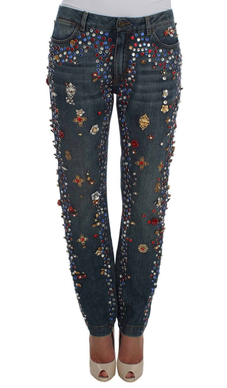 Kristallen rozen hart versierde jeans