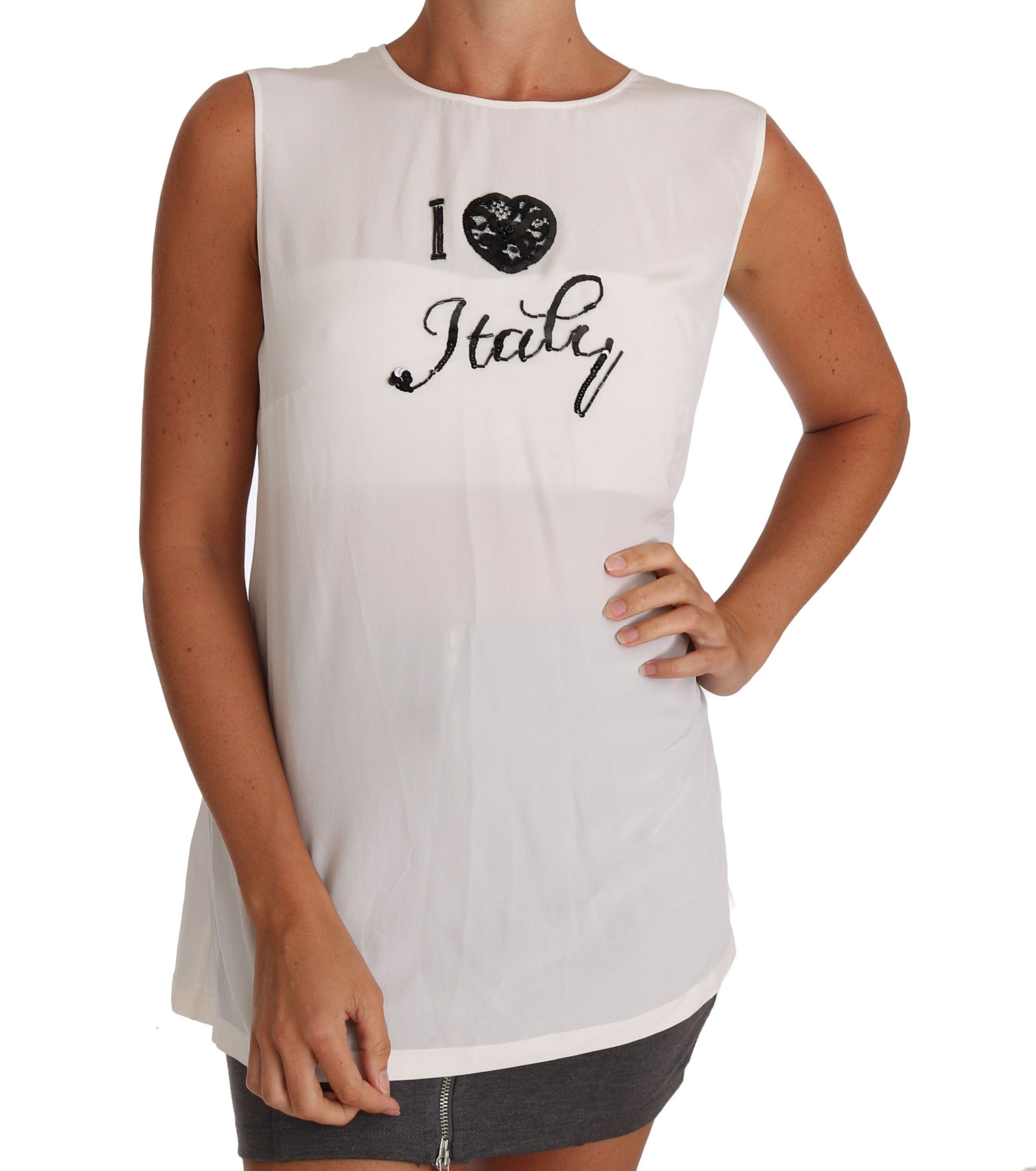 Witte zijden I LOVE ITALY Cami T-shirt